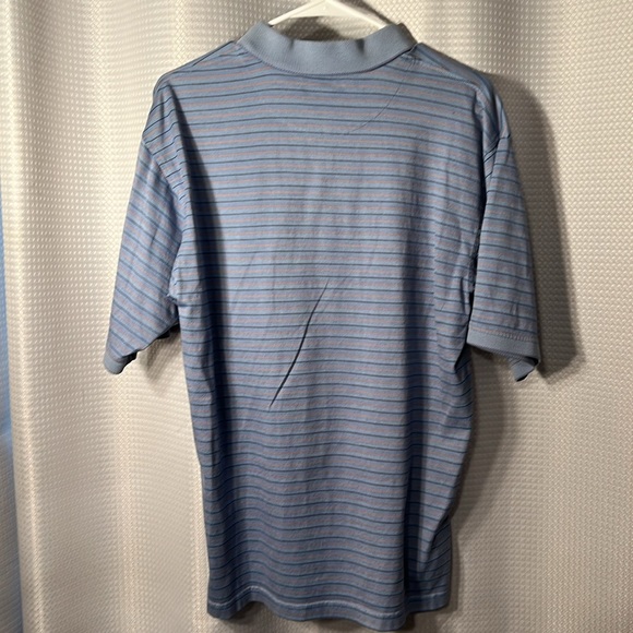 Johnston & Murphy Short Sleeve Light Blue With Black & Coral stripes Polo Sz Lg - Picture 2 of 9